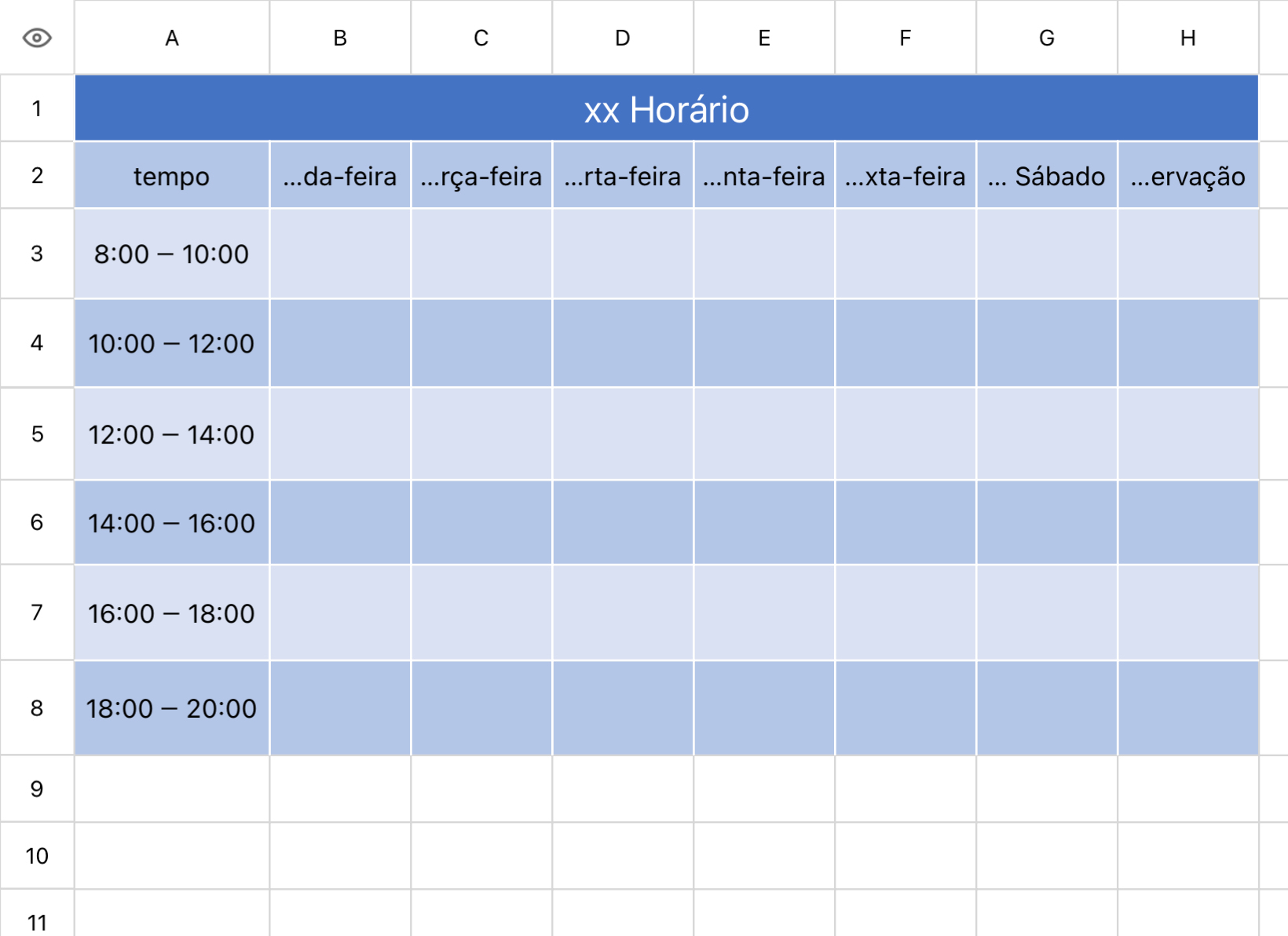xx Horário